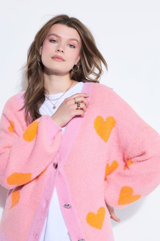 Heart Print Oversized Cardigan