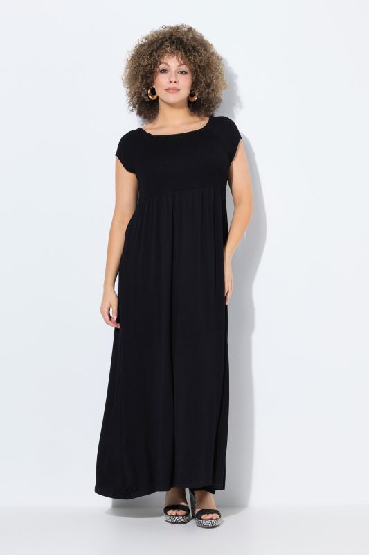 Solid Smocked Bodice Stretch Knit Maxi Dress
