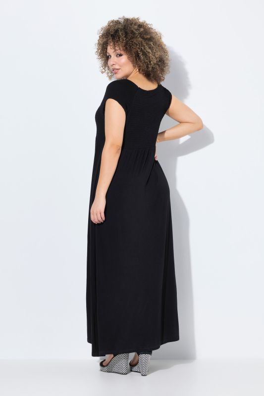 Solid Smocked Bodice Stretch Knit Maxi Dress