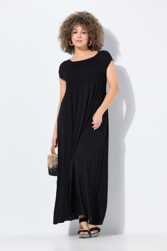 Solid Smocked Bodice Stretch Knit Maxi Dress