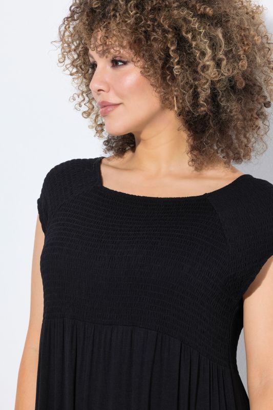 Solid Smocked Bodice Stretch Knit Maxi Dress