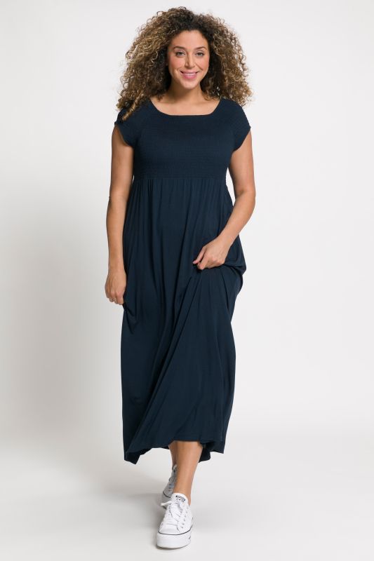 Solid Smocked Bodice Stretch Knit Maxi Dress