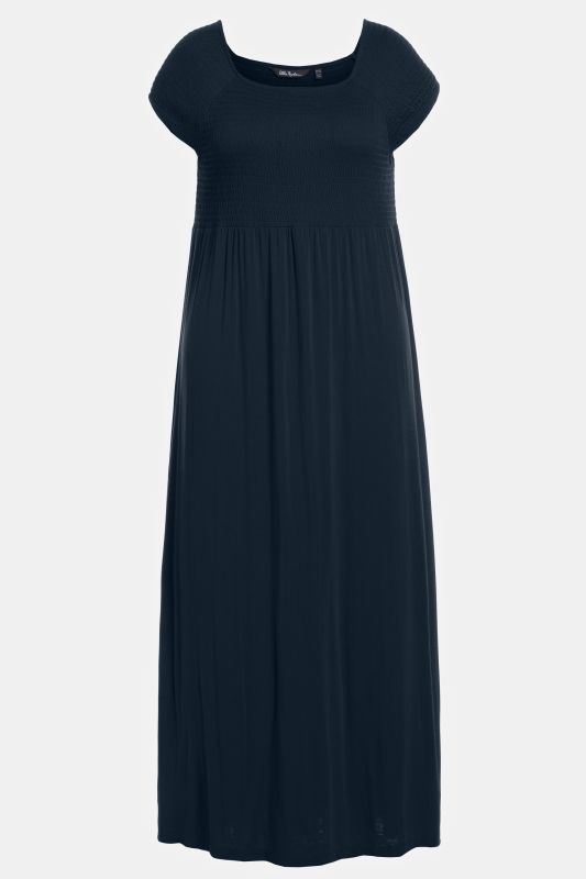 Solid Smocked Bodice Stretch Knit Maxi Dress