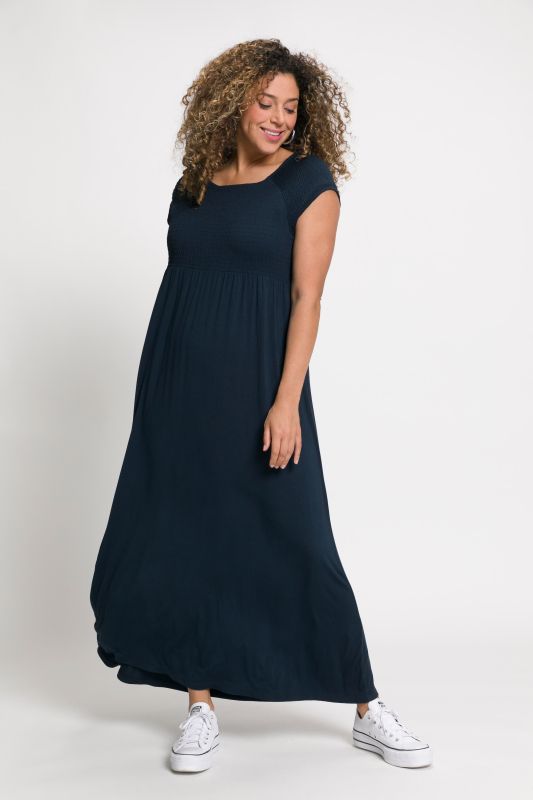 Solid Smocked Bodice Stretch Knit Maxi Dress