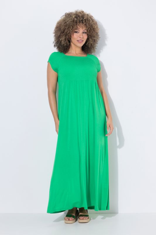 Solid Smocked Bodice Stretch Knit Maxi Dress