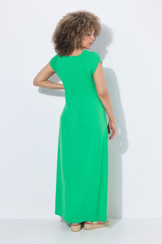 Solid Smocked Bodice Stretch Knit Maxi Dress