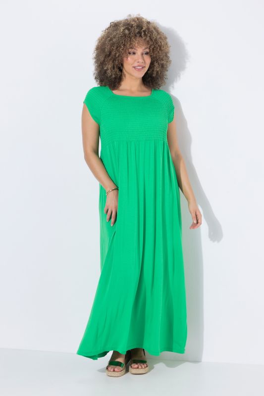Solid Smocked Bodice Stretch Knit Maxi Dress