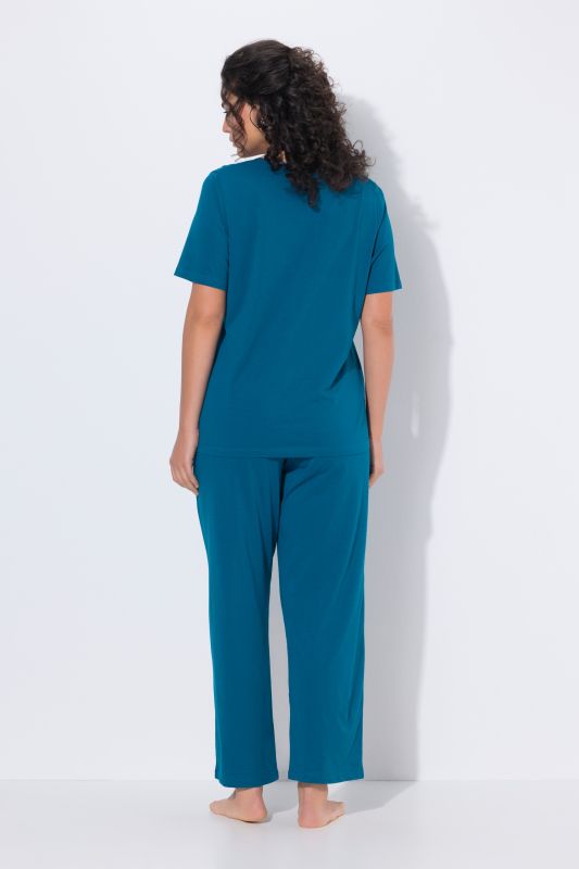 Satin Piped Notch Neck Cotton Knit Pajama Set