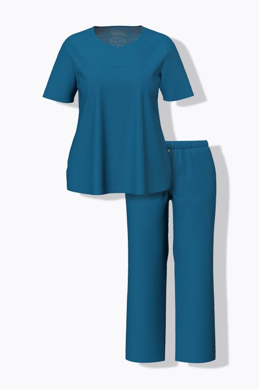 Satin Piped Notch Neck Cotton Knit Pajama Set