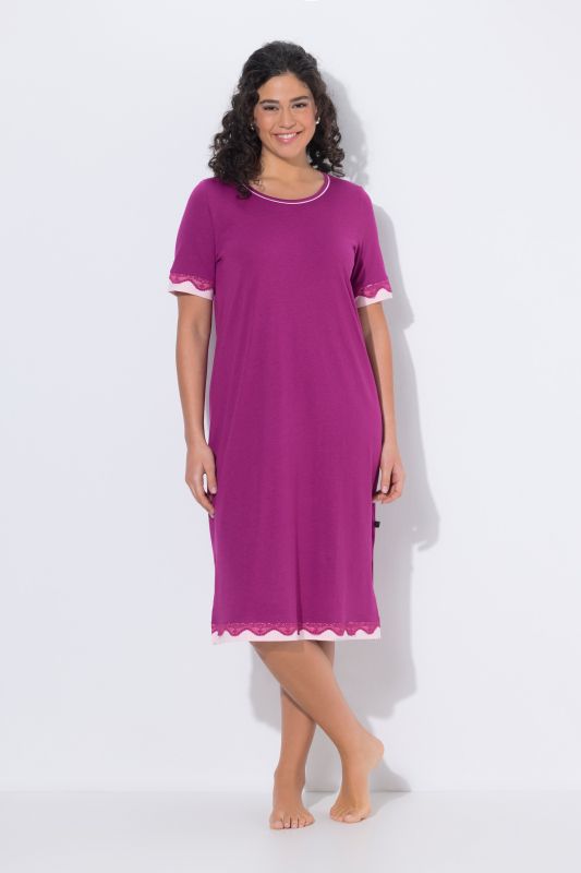 Lace Trim Short Sleeve Nightgown