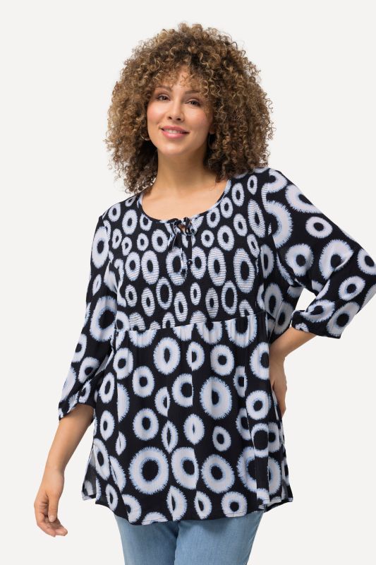 Smocked Circle Print 3/4 Sleeve Blouse