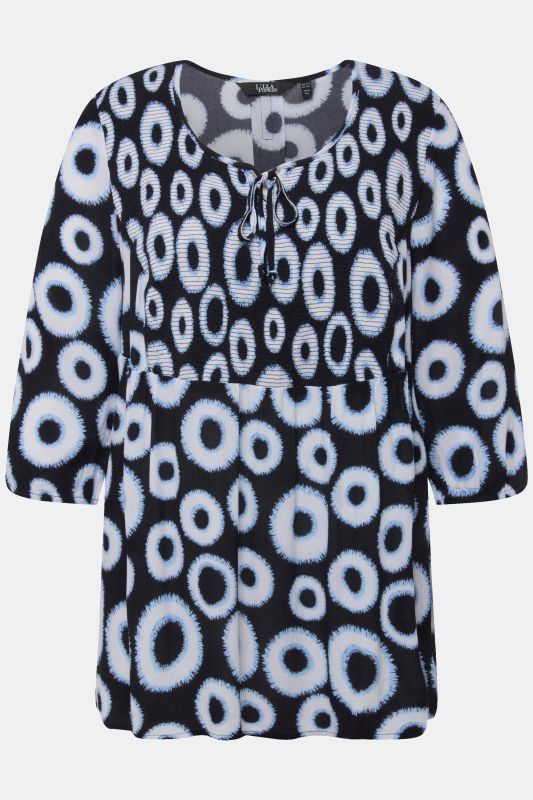 Smocked Circle Print 3/4 Sleeve Blouse