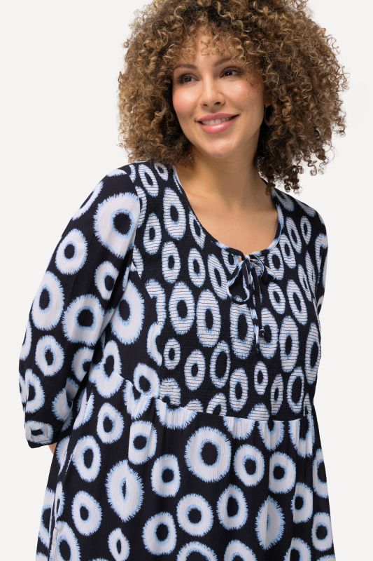 Smocked Circle Print 3/4 Sleeve Blouse