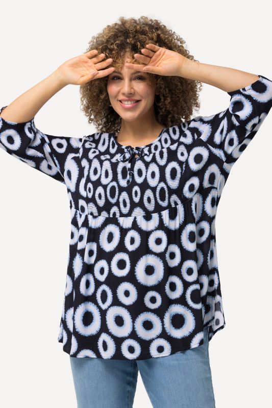 Smocked Circle Print 3/4 Sleeve Blouse