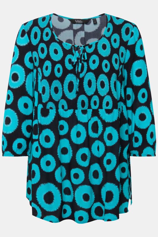 Smocked Circle Print 3/4 Sleeve Blouse