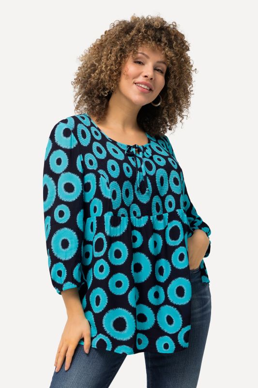 Smocked Circle Print 3/4 Sleeve Blouse