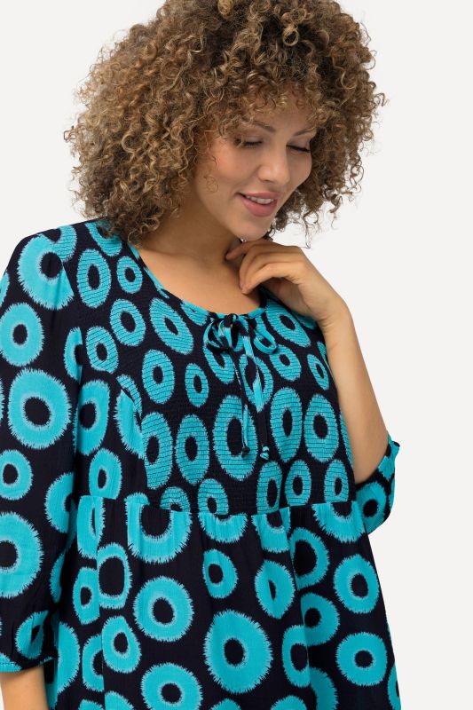 Smocked Circle Print 3/4 Sleeve Blouse