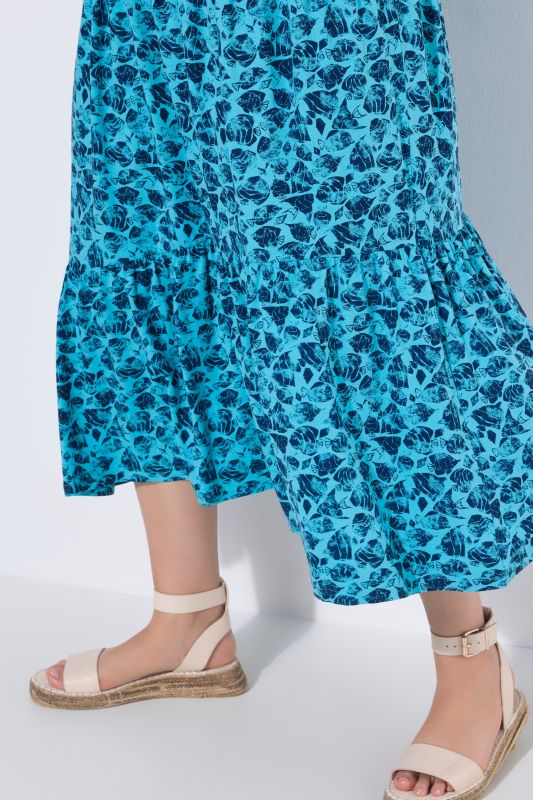 Leaf Print Short Sleeve Asymmetric Flounce Panel Dress