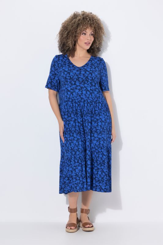 Leaf Print Short Sleeve Asymmetric Flounce Panel Dress