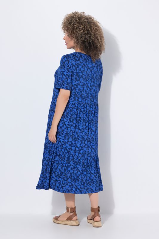 Leaf Print Short Sleeve Asymmetric Flounce Panel Dress