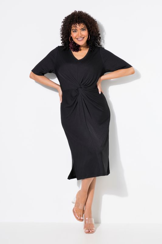 Knotted Short Sleeve V-Neck Jersey Dress