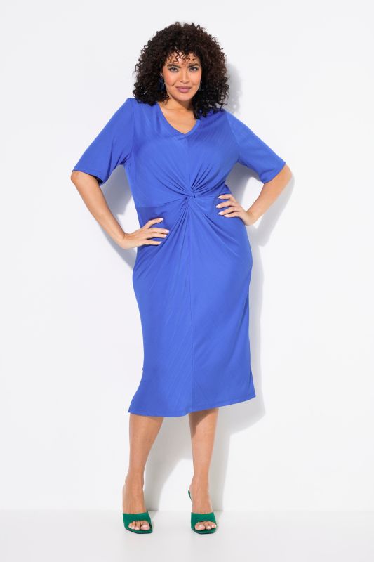 Knotted Short Sleeve V-Neck Jersey Dress