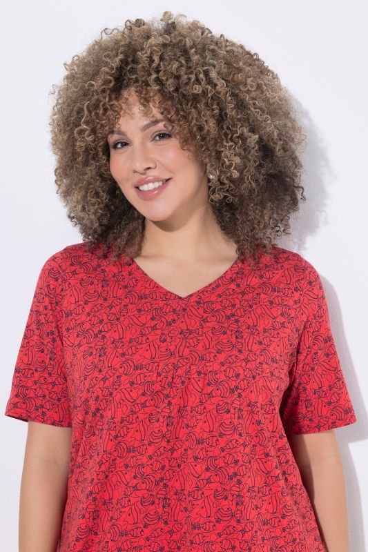 Тениска с геометричен принт на риба