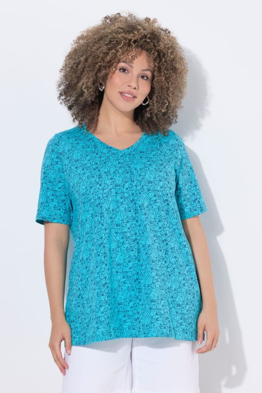 Тениска с геометричен принт на риба