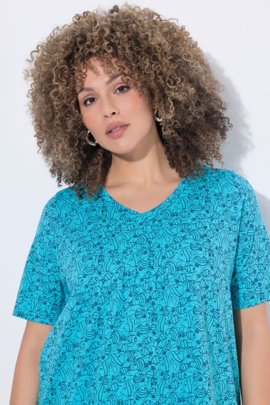 Тениска с геометричен принт на риба