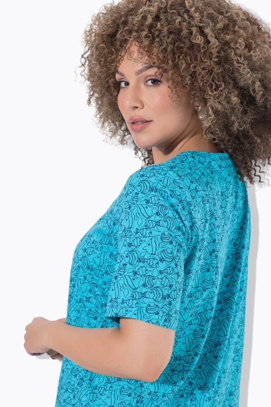 Тениска с геометричен принт на риба