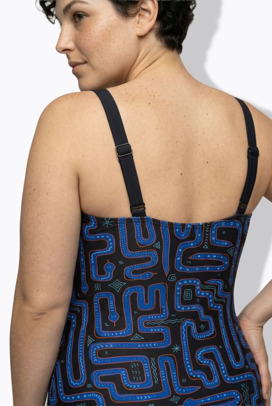 Бански с геометричен змийски принт