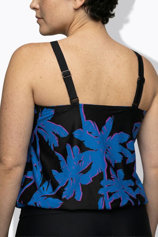 Midnight Palm Elastic Hem Tankini Set