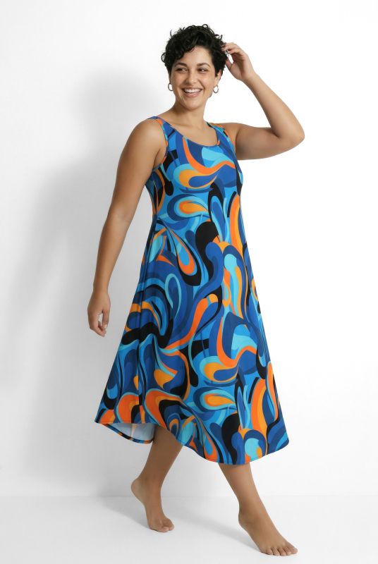 Wave Print Sleeveless A-Line Dress