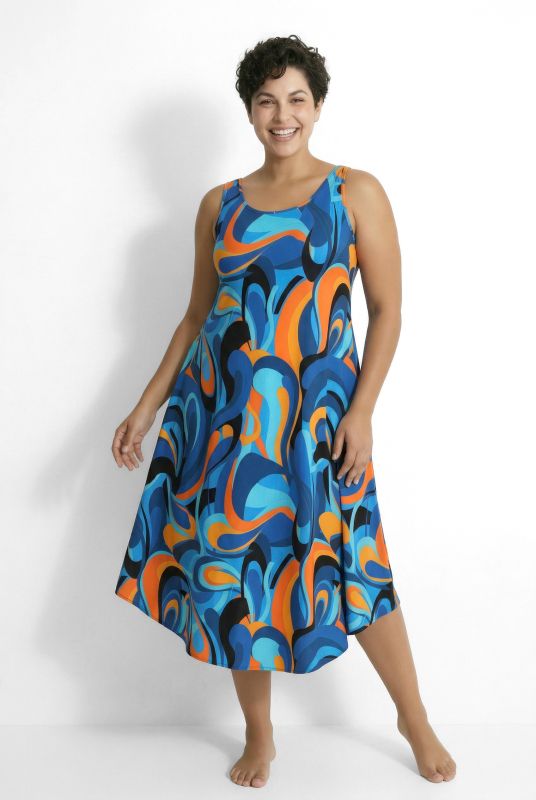 Wave Print Sleeveless A-Line Dress
