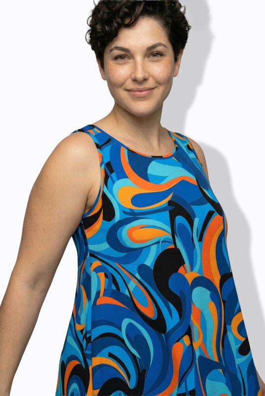 Wave Print Sleeveless A-Line Dress