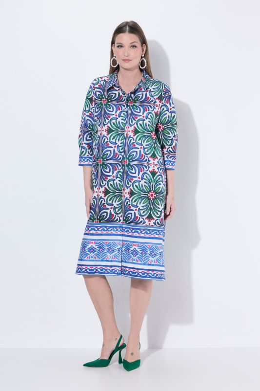 Floral Mosaic Print Shirt Dress