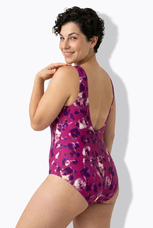 Abstract Floral Sweetheart Neckline Swimsuit