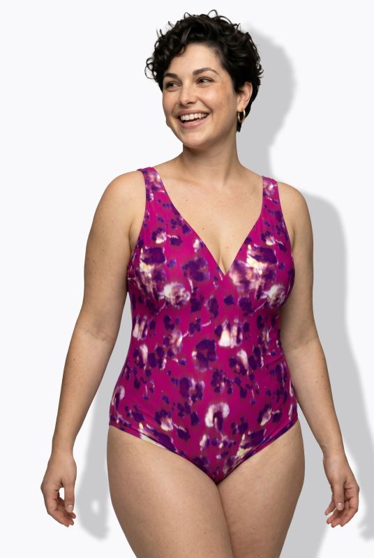 Abstract Floral Sweetheart Neckline Swimsuit