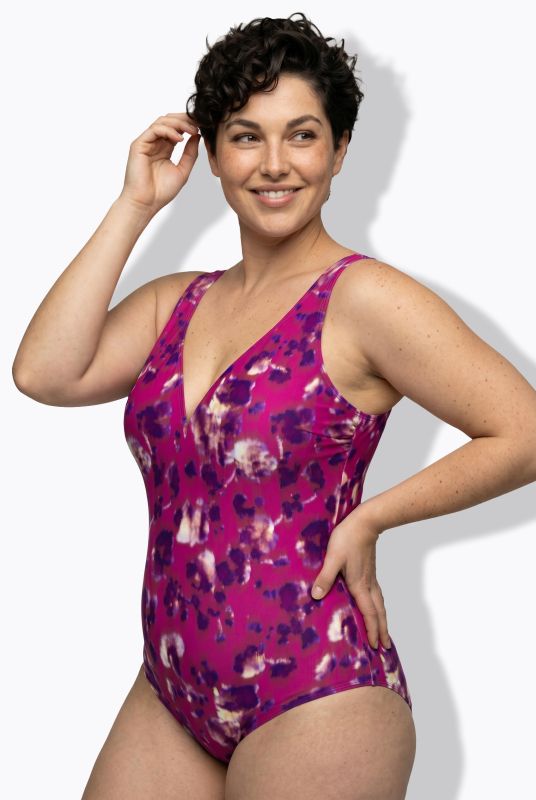 Abstract Floral Sweetheart Neckline Swimsuit