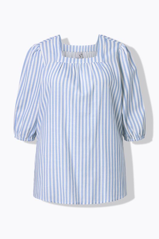 Striped Square Neck Linen Blend Blouse
