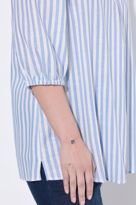 Striped Square Neck Linen Blend Blouse