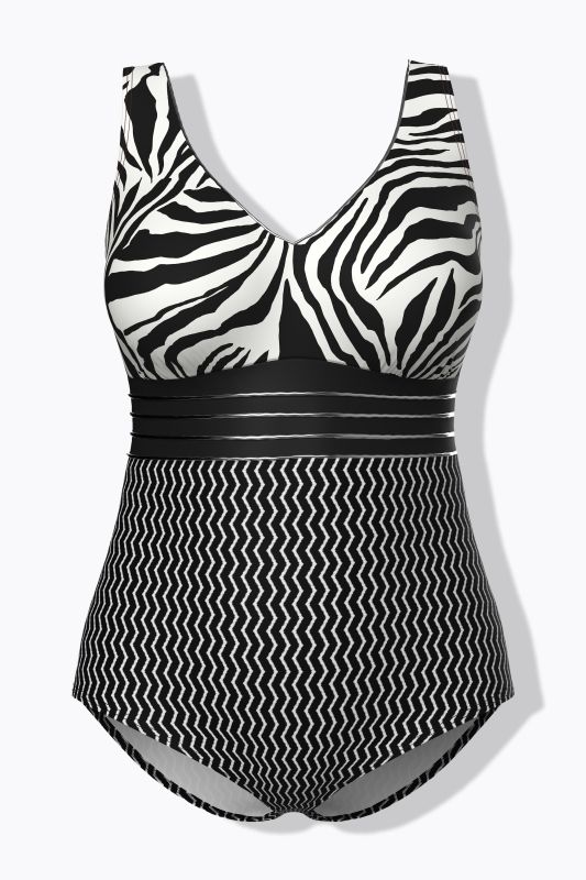Mixed Print Monochrome Swimsuit