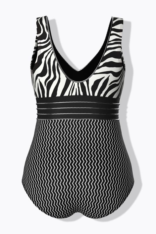 Mixed Print Monochrome Swimsuit
