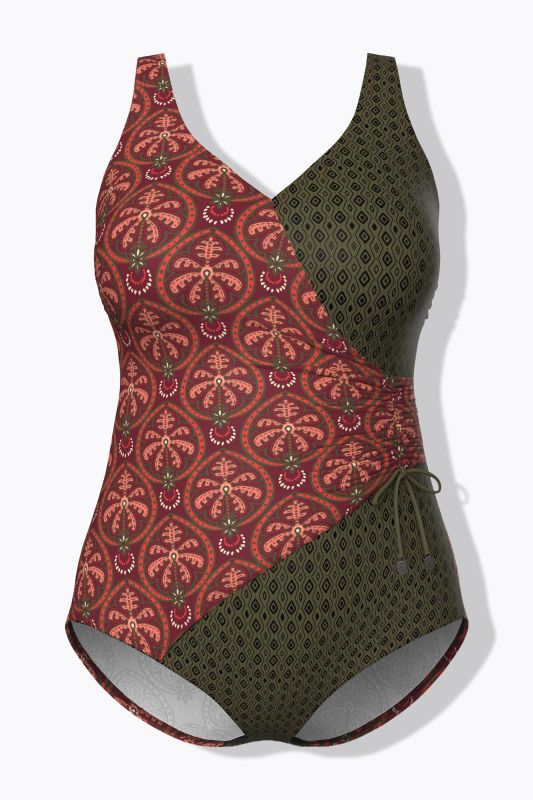 Mixed Boho Print Wrap-Look Swimsuit