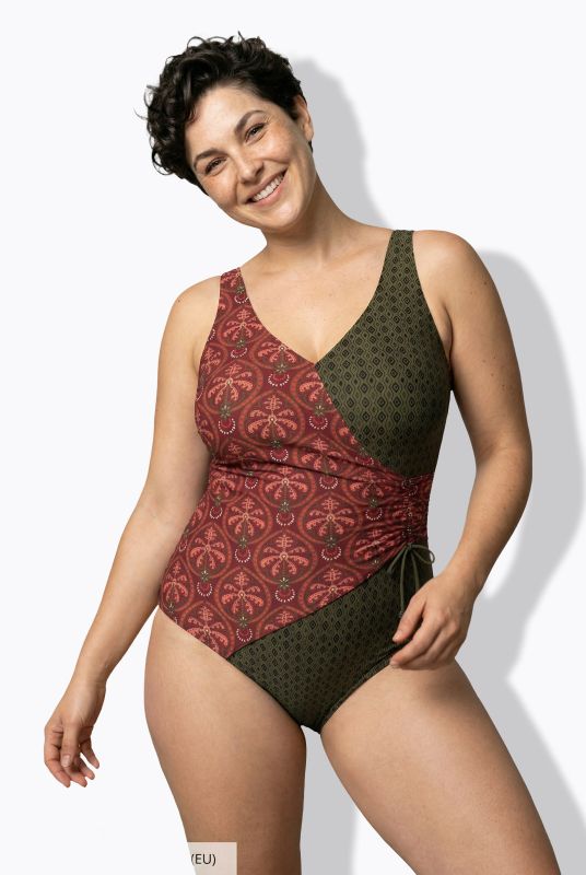 Mixed Boho Print Wrap-Look Swimsuit