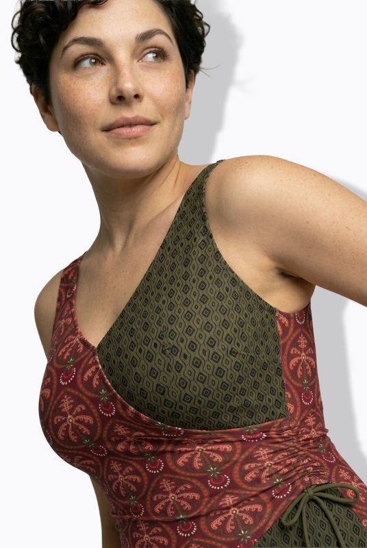 Mixed Boho Print Wrap-Look Swimsuit