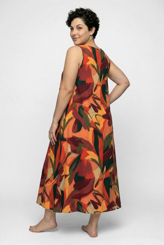 Autumn Brushstroke Print Sleeveless A-Line Dress