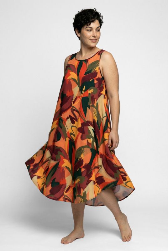 Autumn Brushstroke Print Sleeveless A-Line Dress