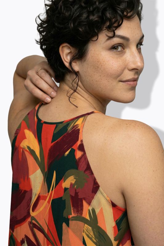Autumn Brushstroke Print Sleeveless A-Line Dress