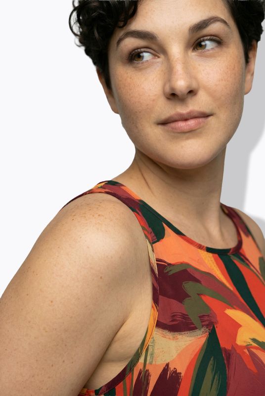 Autumn Brushstroke Print Sleeveless A-Line Dress